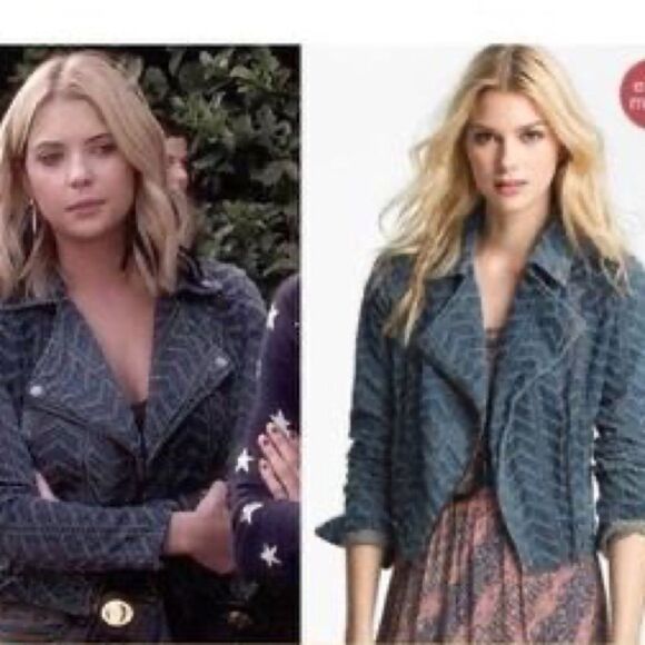 Free People Punched Denim Moto Jacket Herringbone
Blue Jean Jacket Size 4 - Picture 2 of 14